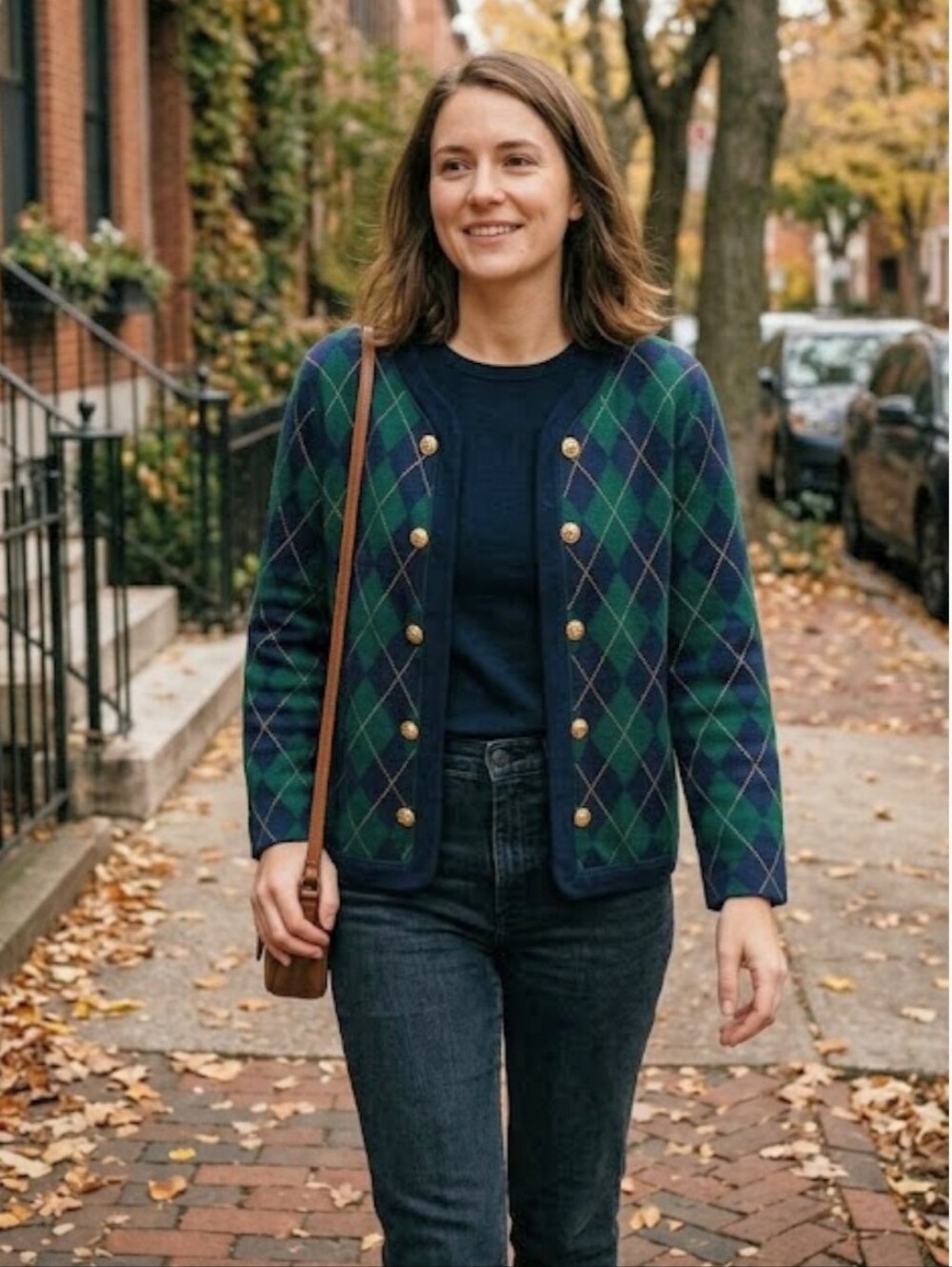 Stuart Alan Pettites Vintage Classic Argyle Knit Navy & Green Cardigan